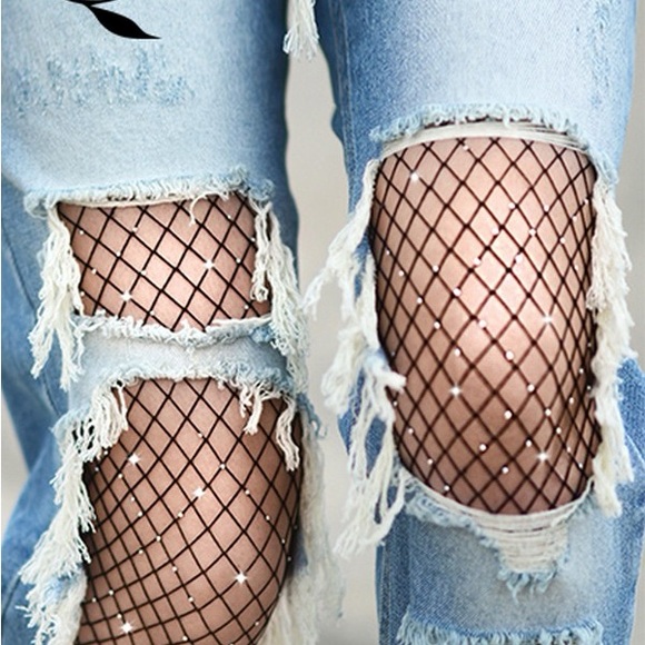Plus size Shine Bright Scattered Rhinestones Fishnets - Picture 1 of 2